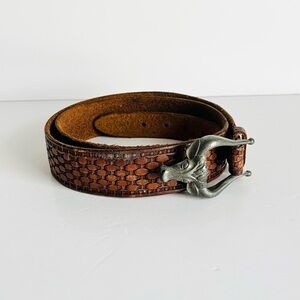 Vintage 1947 Design Bull Head Western Leather Belt Size Small / Medium